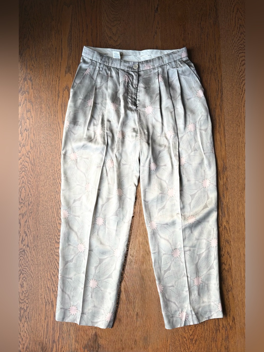 Archival Moschino Silk Pleated Trousers Floral Starburst IT40/ US 6